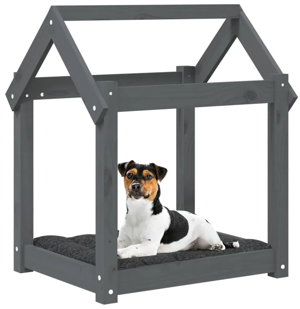 Cama para cães 61x50x70 cm madeira de pinho maciça cinza