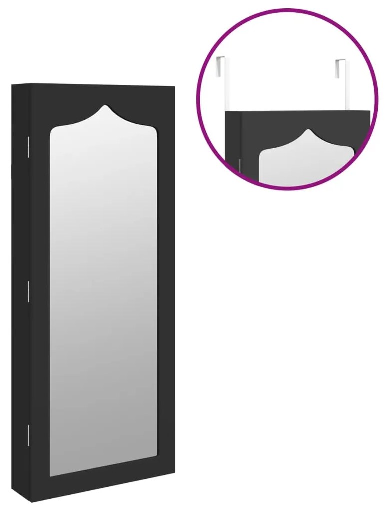 Móvel para joias de parede espelhado 37,5x10x90 cm preto