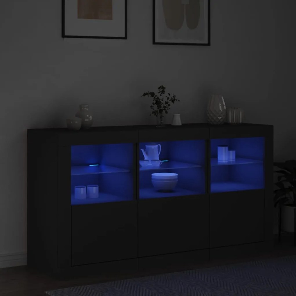Aparador com luzes LED 123x37x67 cm preto