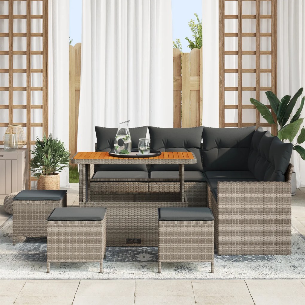 Conjunto de Sofás de 9 Peças para Jardim com Almofadas Cinza em Vime P