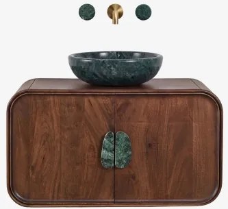 Conjunto De Móvel De Casa De Banho Suspenso 95x45 Cm Em Madeira De Manga E Pedra Natural Kivalina Mármore Verde Udaipur - Madeira De - Sklum