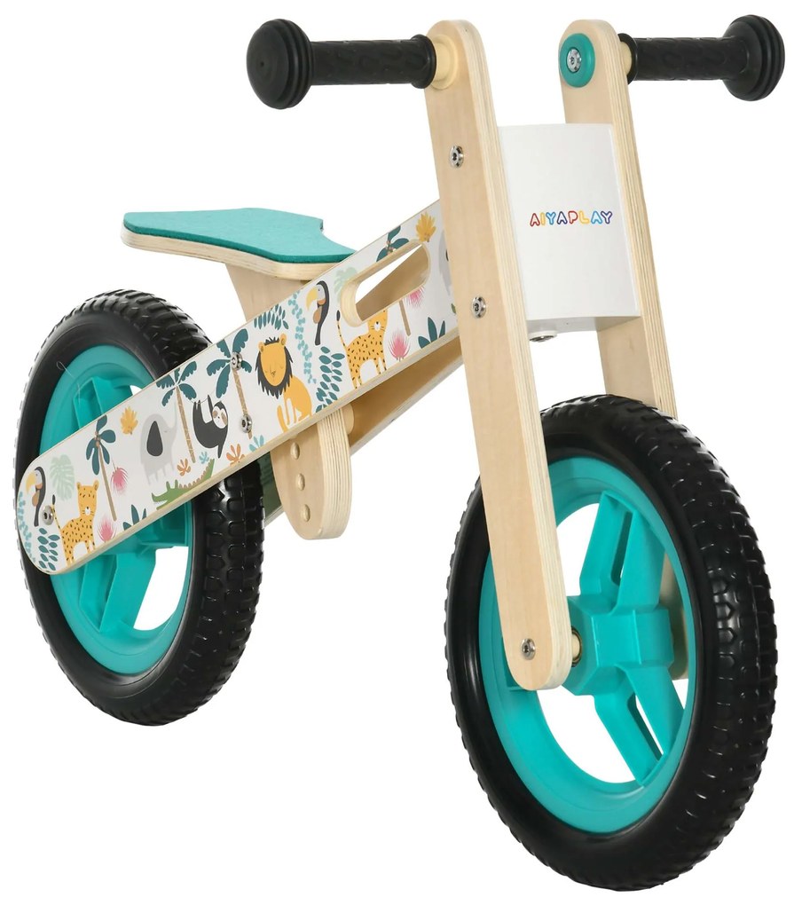 AIYAPLAY Bicicleta sem Pedais de Madeira com Assento Ajustável 34-40cm Bicicleta de Equilíbrio Infantil  87x37x50cm Turquesa