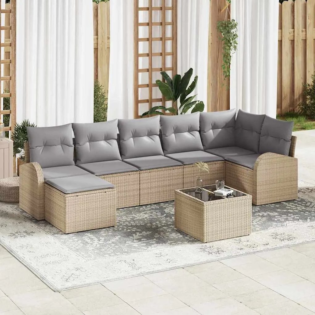 vidaXL Conjunto de Sofás com almofada 8 pcs Bege vime PE
