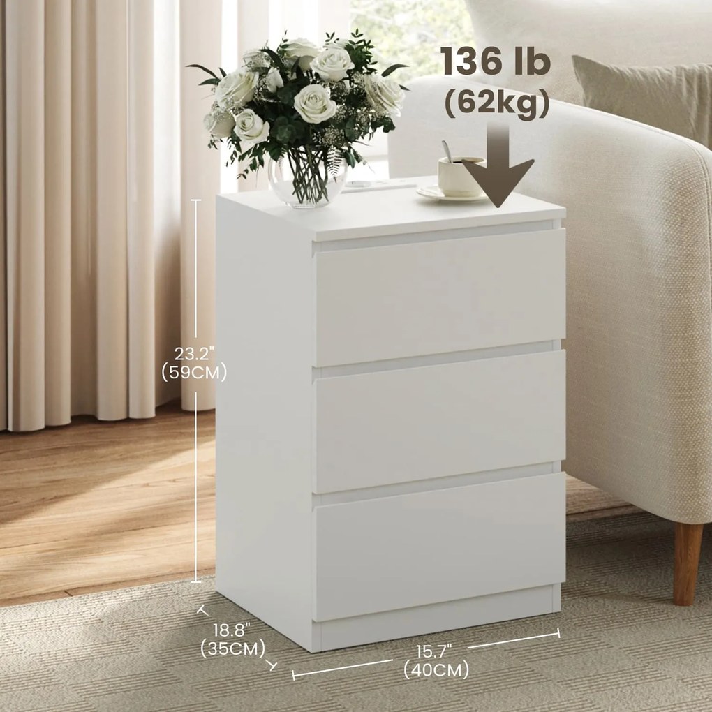 Mesa de apoio ou cabeçeira com 2 tomadas CA e 2 portas USB Branca