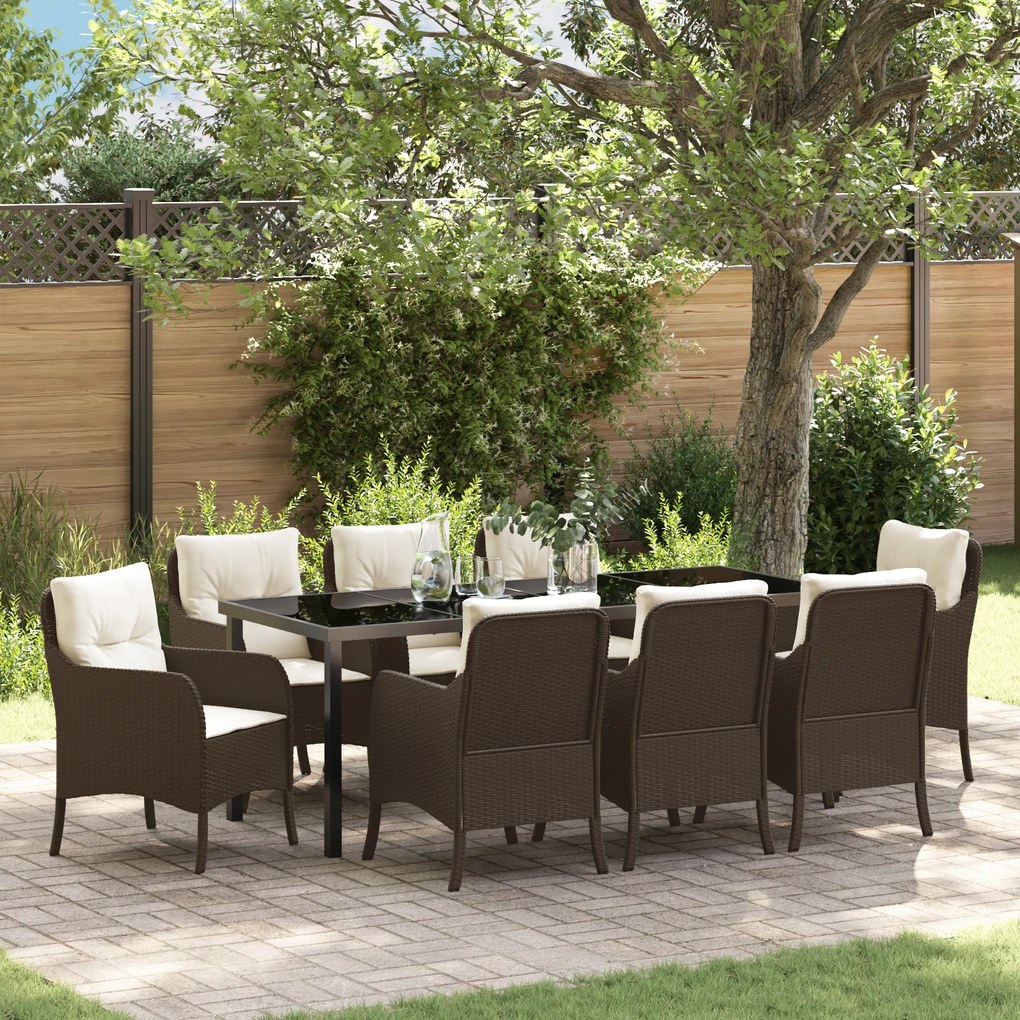 vidaXL Conjunto de Jantar de Jardim com Almofadas Castanho Vime PE