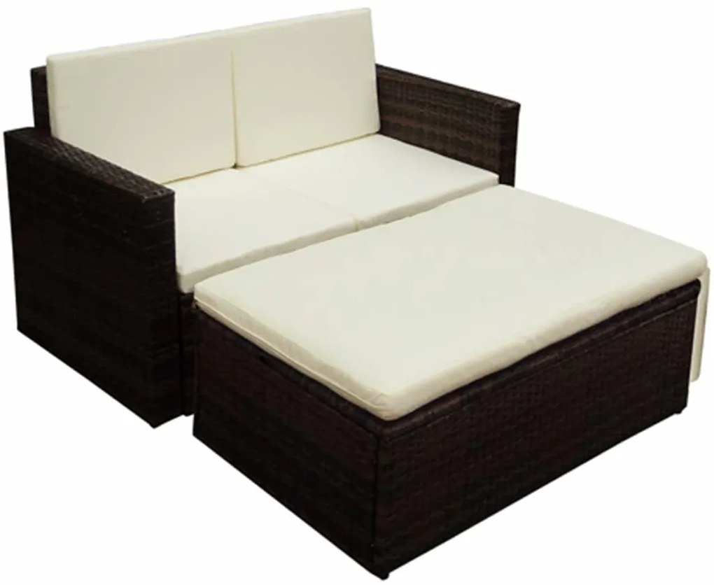 2 pcs conjunto lounge jardim c/ almofadões vime PE castanho