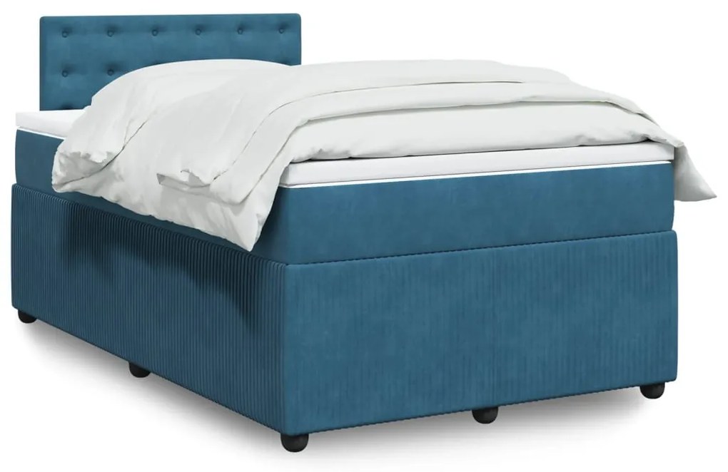 Cama boxspring com colchão 120x190 cm veludo azul