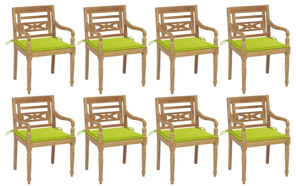 vidaXL Cadeiras Batávia com almofadões 8 pcs madeira de teca maciça