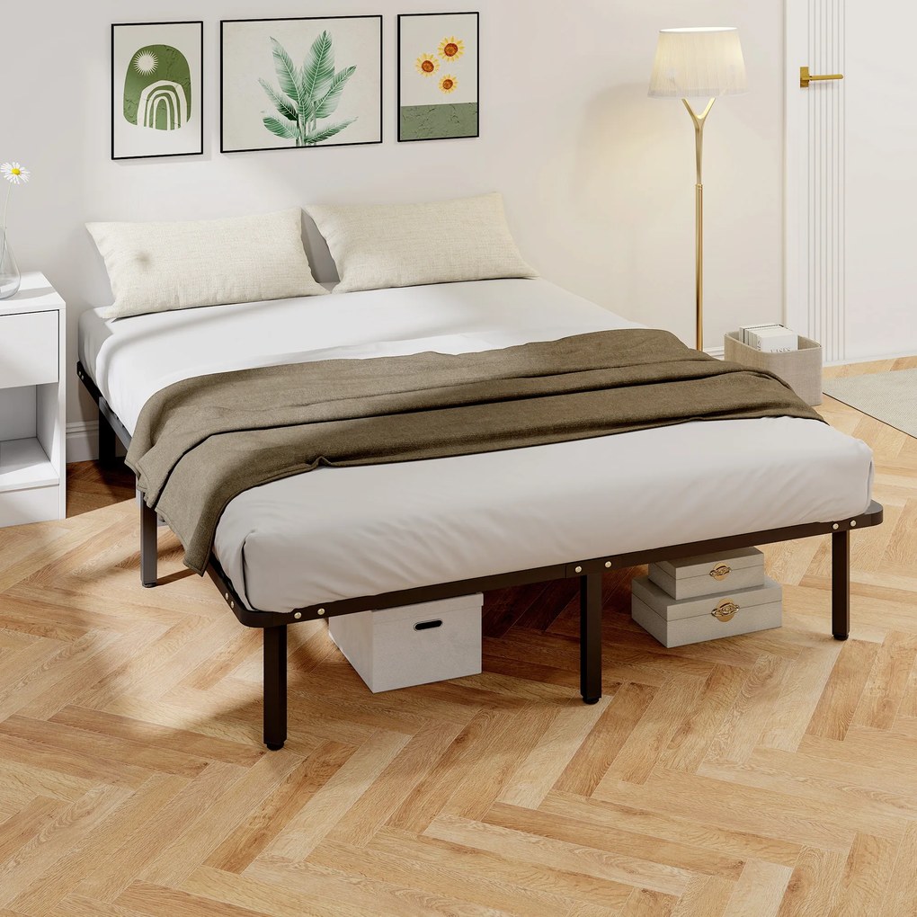 Estrutura de Cama 160x200 cm (COLCHÃO NÃO INCLUIDO) com Espaço de Armazenamento Abaixo e Ripas de Álamo Fácil de Montar Carga 350 kg Preto