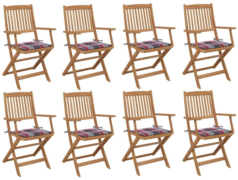 vidaXL Cadeiras de exterior dobráveis c/ almofadões 8pcs acácia maciça