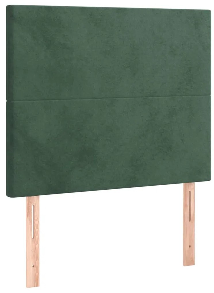 Cama box spring c/ colchão/LED 90x190 cm veludo verde-escuro