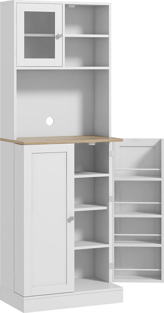HOMCOM Armário de Cozinha Armário Alto de Cozinha com 3 Portas Prateleiras Ajustáveis e Prateleiras na Porta 60x35x169 cm Branco | Aosom Portugal