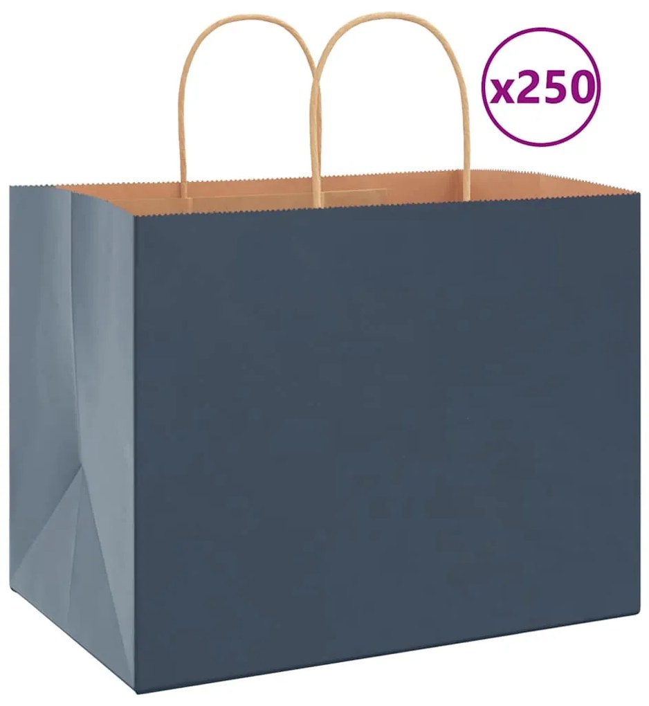 vidaXL Sacos de papel 250 unid com alças azul 32x22x24 cm