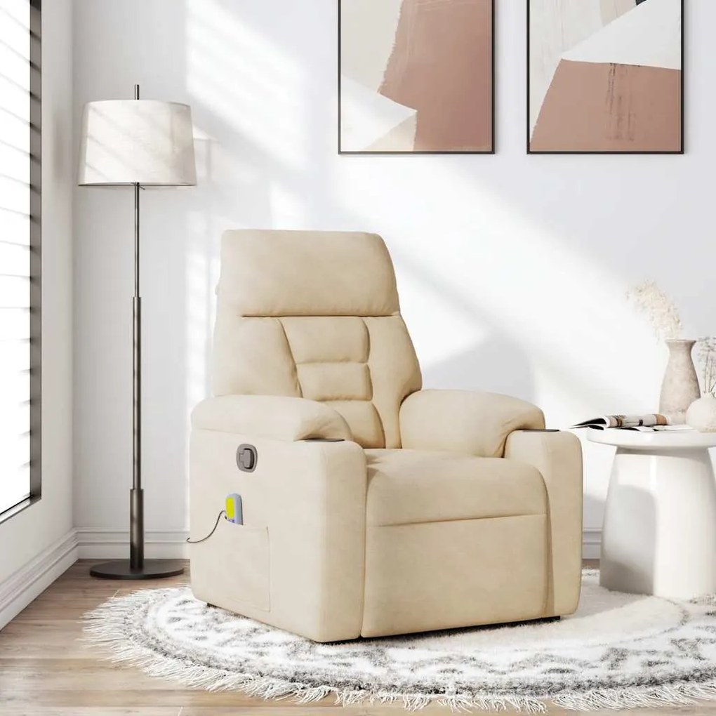 Poltrona de massagens reclinável tecido de microfibra creme
