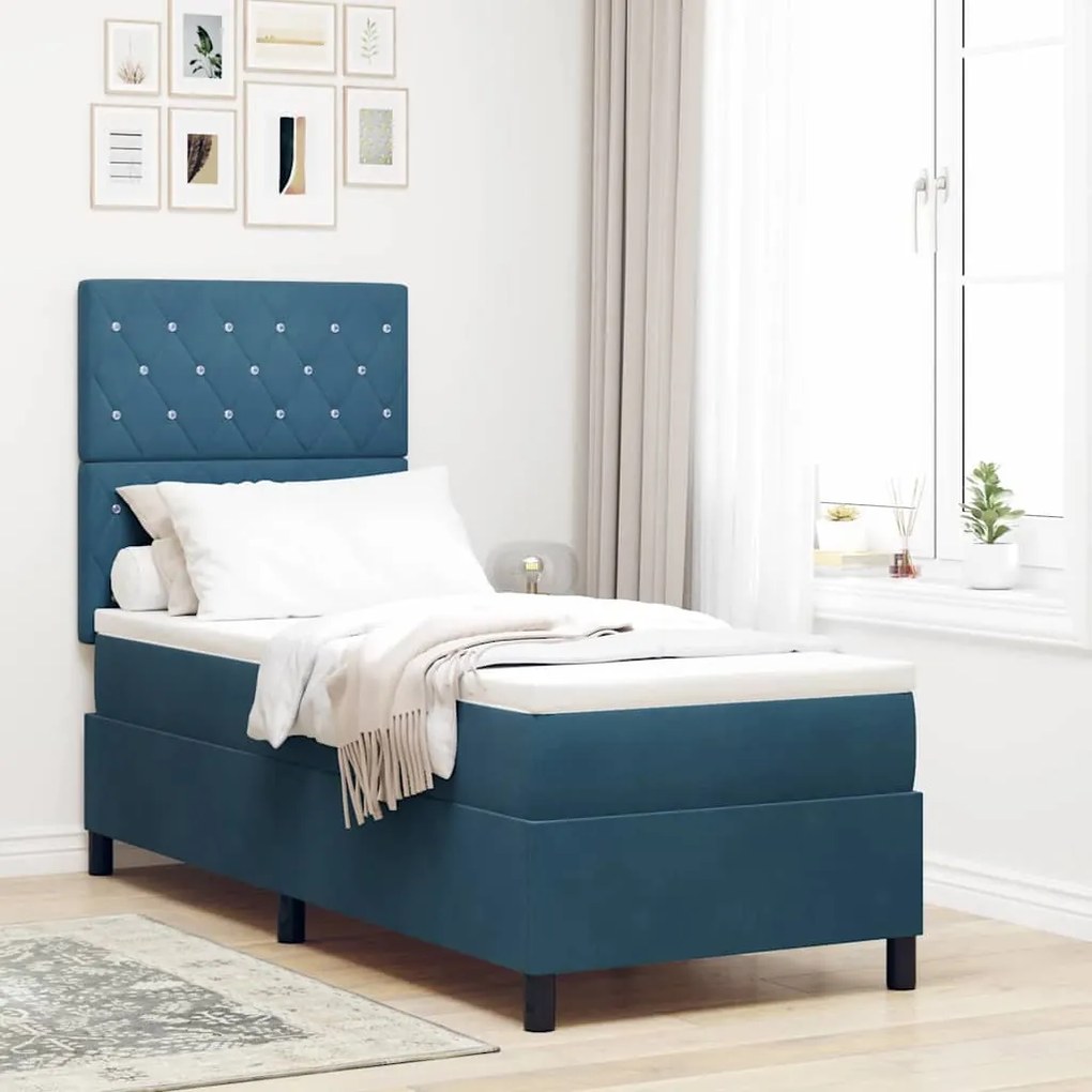 vidaXL Cama Box com colchão Azul-escuro 80 x 200 cm Veludo