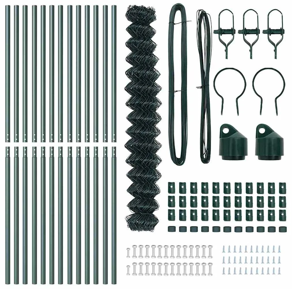 Conjunto de Postes de Cerca Verde 1.6 x 25 m Aço Galvanizado
