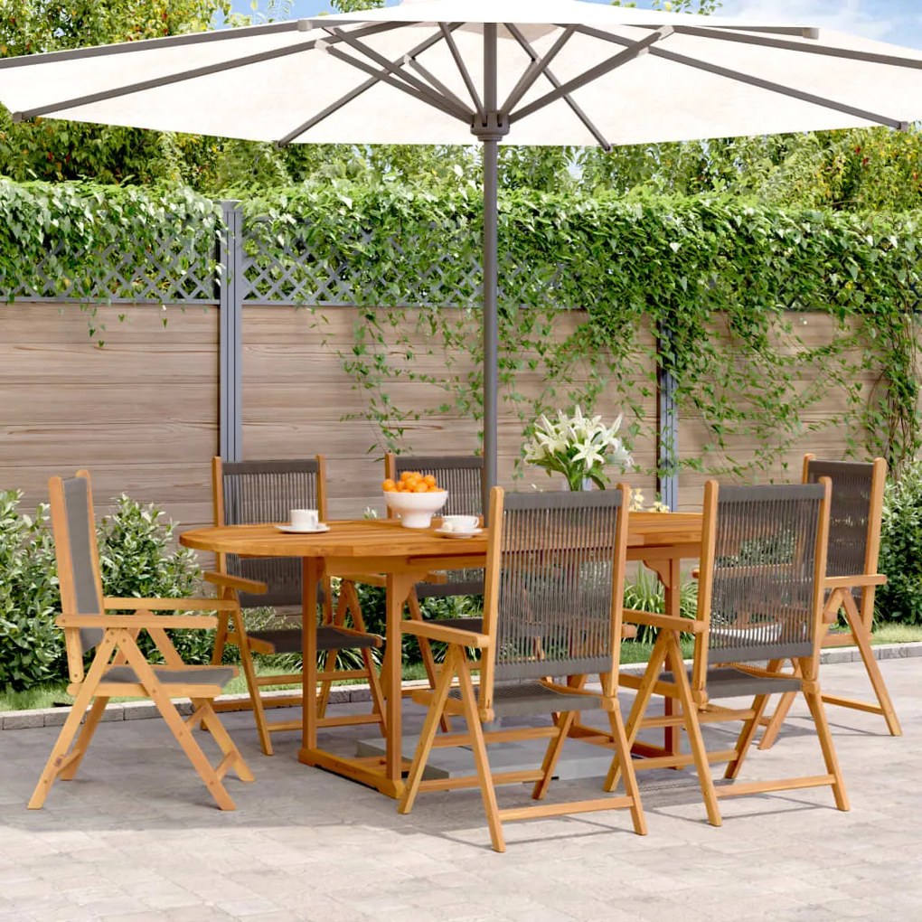 vidaXL 7 pcs conj. jantar p/ jardim polipropileno/madeira maciça cinza