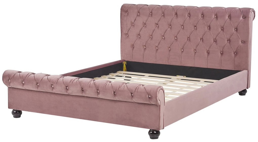 Cama de casal de água em veludo rosa 140 x 200 cm AVALLON Beliani
