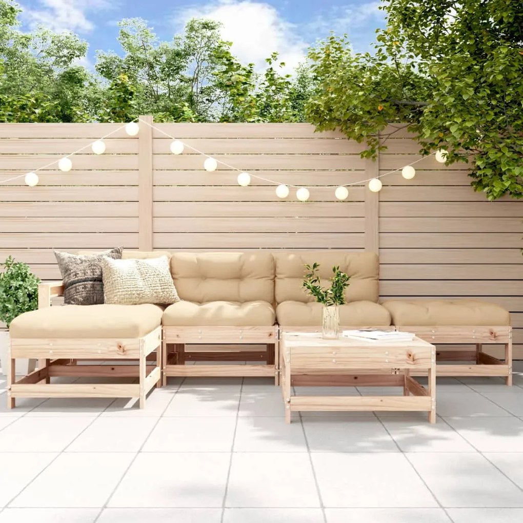 6 pcs conjunto lounge de jardim pinho maciço
