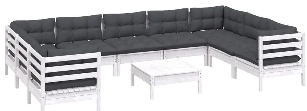 10 pcs conjunto lounge de jardim c/ almofadões pinho branco