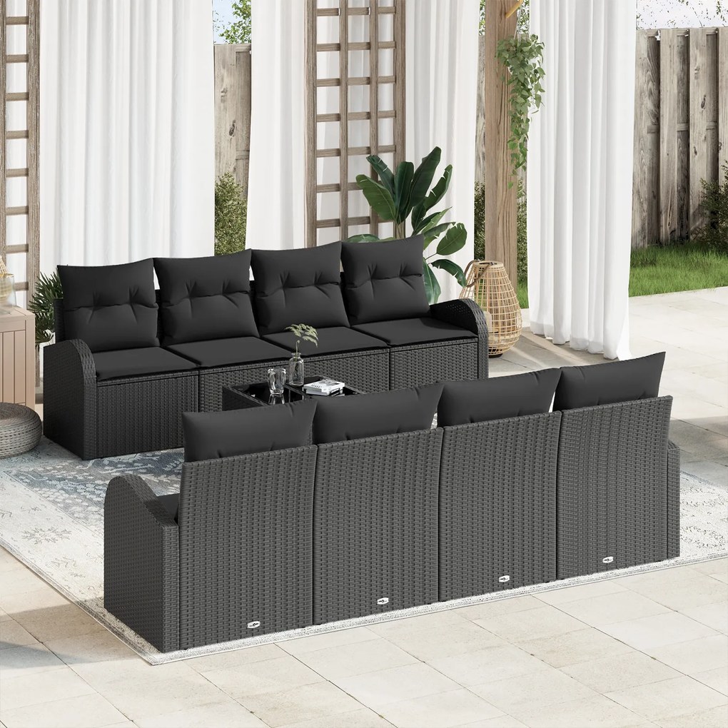 Conjunto de Sofá de Jardim vidaXL 9 Peças com Almofadas Preto de Ratta
