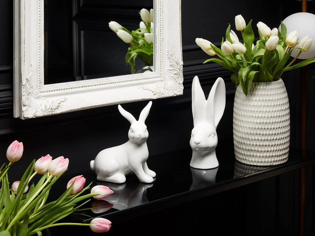 Figura decorativa com forma de coelho cerâmico branco 26 cm GUERANDE Beliani