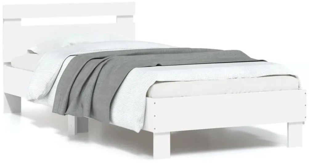 Estrutura de cama com cabeceira e luzes LED 90x200 cm branco