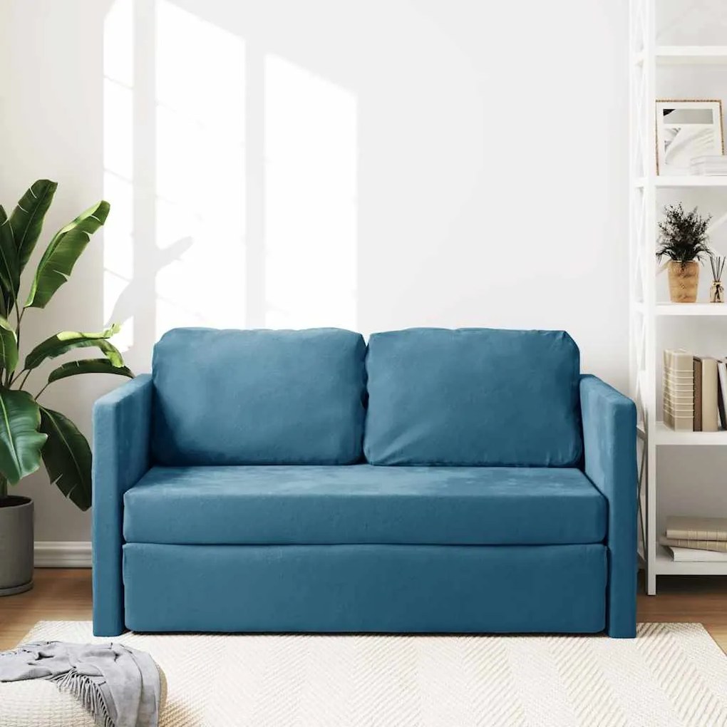 Sofá-cama sem pés 122x204x55 cm veludo azul