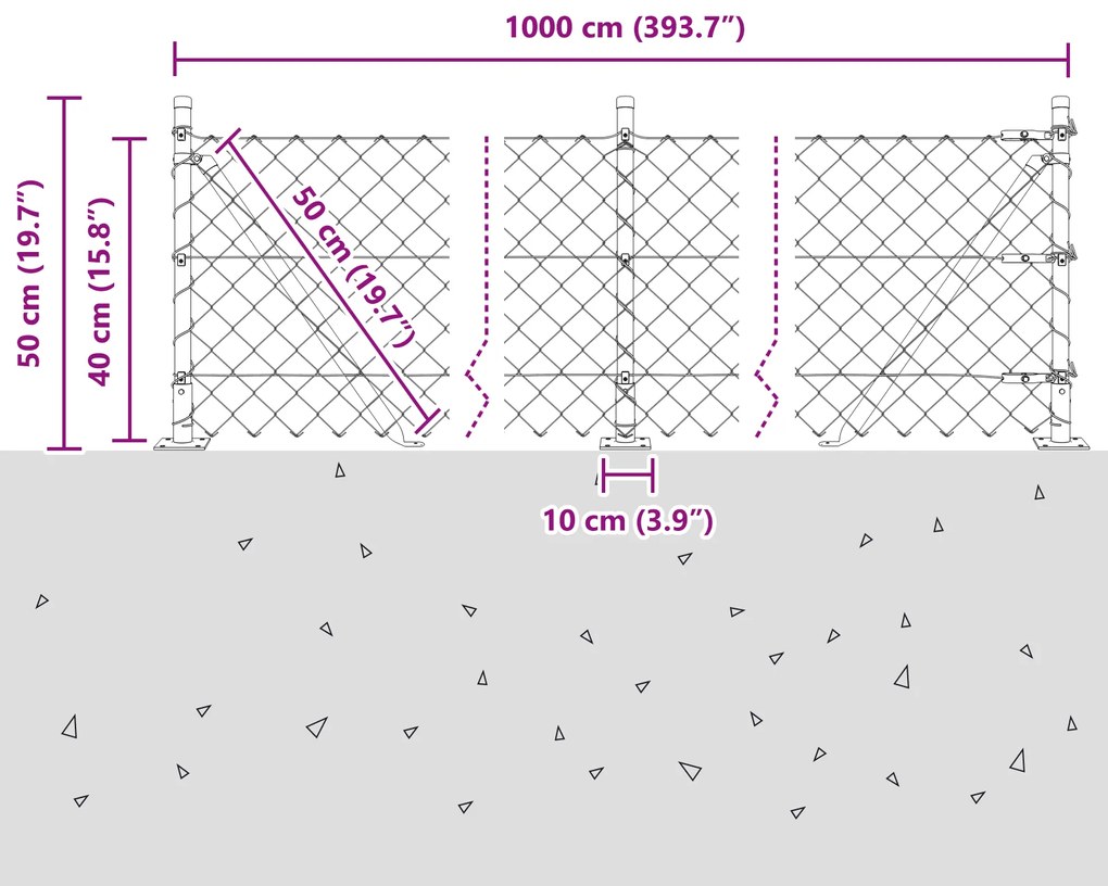 Cerca de Cadeia com 7 Postes com Flange 0,4x10 m Aço Galvanizado