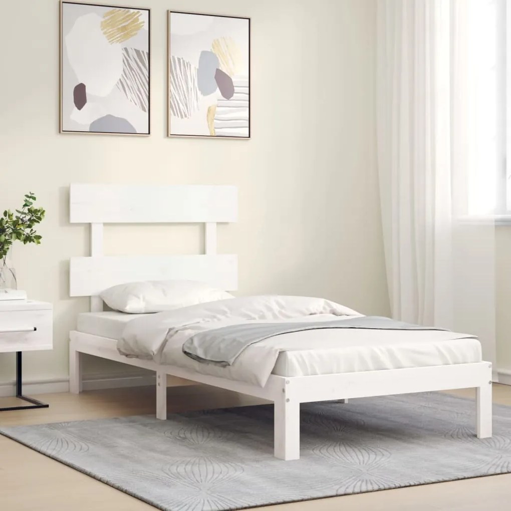 Cama sem colchão 90x200 cm madeira de pinho maciça branco