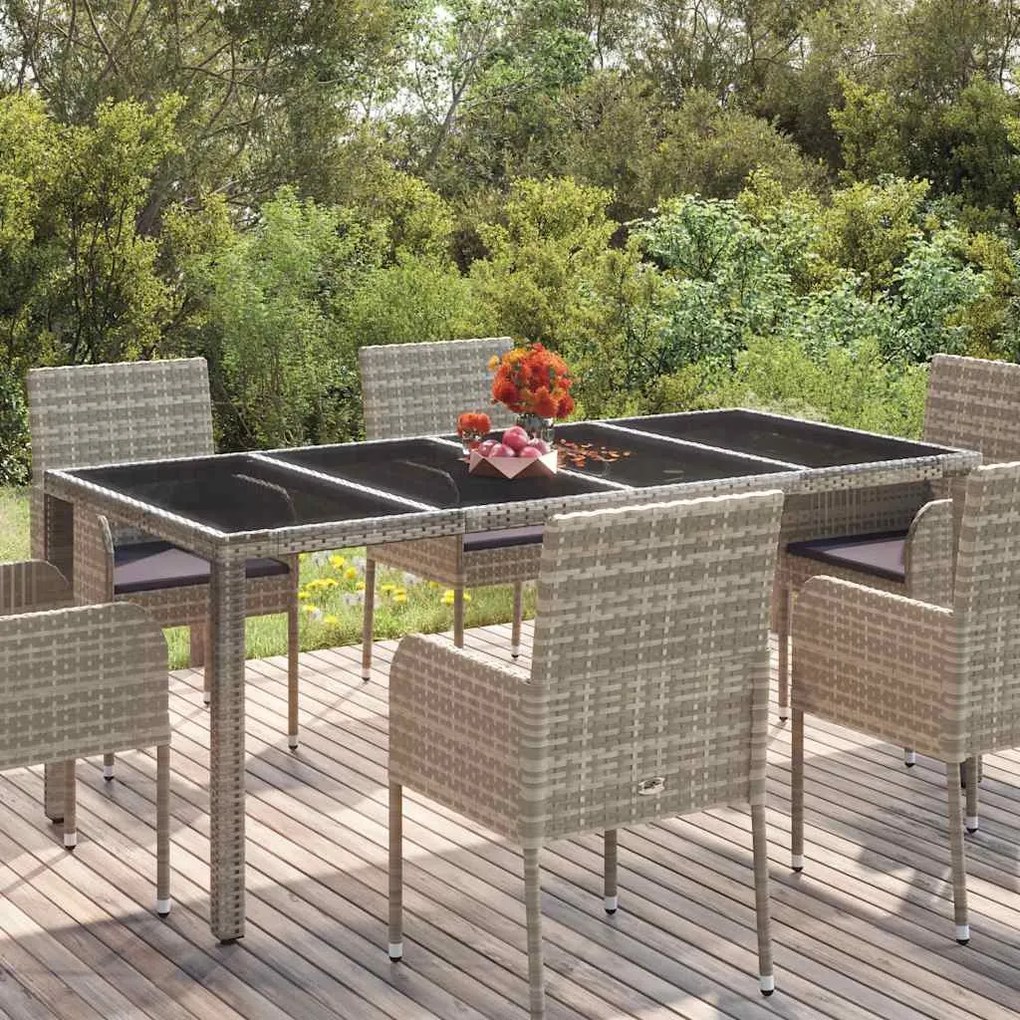 Mesa de jardim com tampo de vidro 190x90x75 cm vime PE cinza