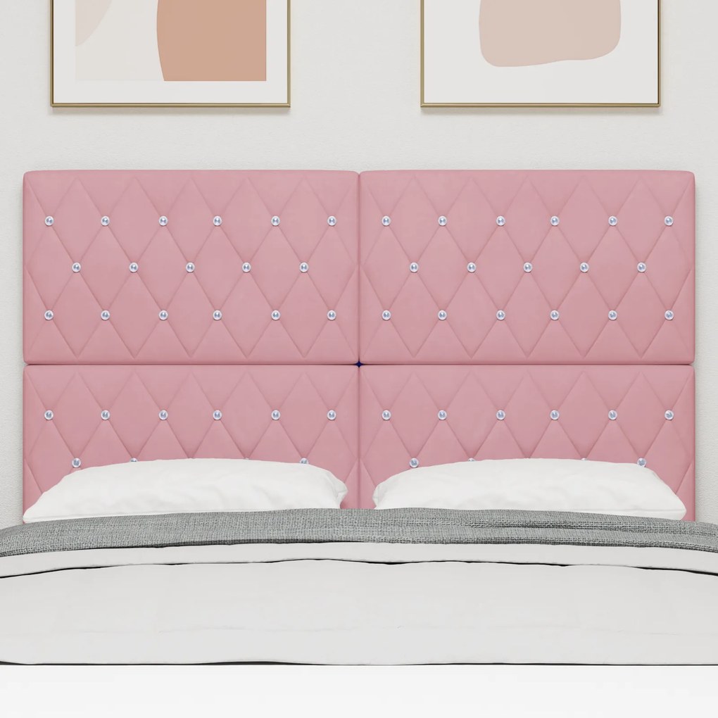 Cabeceira com Botão de Cristal Tufted Rosa 160 cm de Veludo