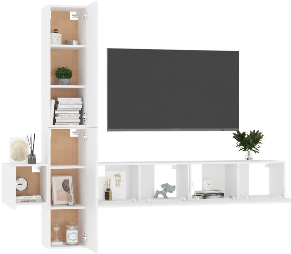 5 pcs conjunto de móveis de TV derivados de madeira branco