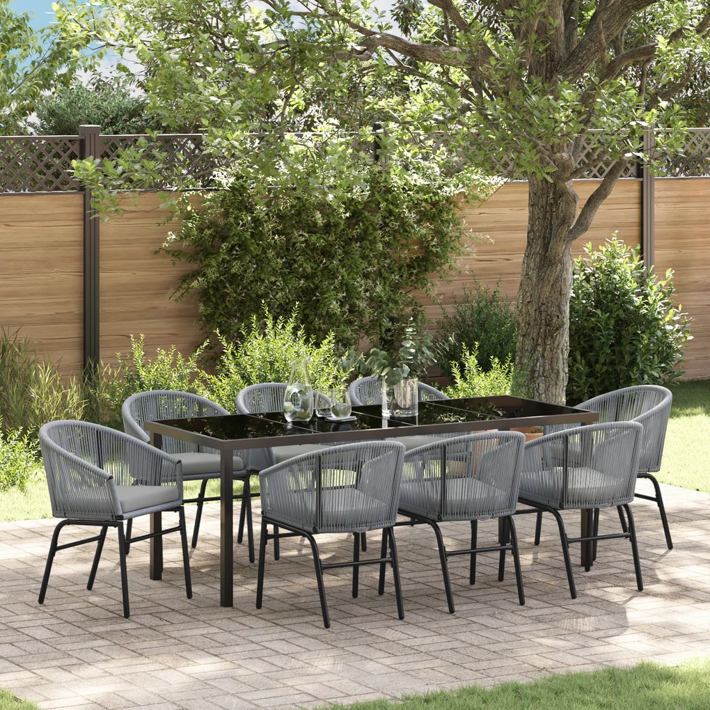 vidaXL Conjunto de Jantar de Jardim com 9 Peças em Rattan Poliéster Cinza