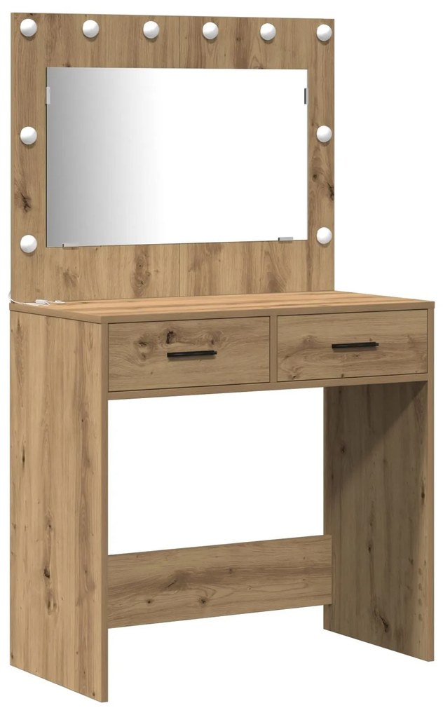 Conjunto de Mesa de Maquilhagem de 3 Peças com LED Carvalho Artesanal