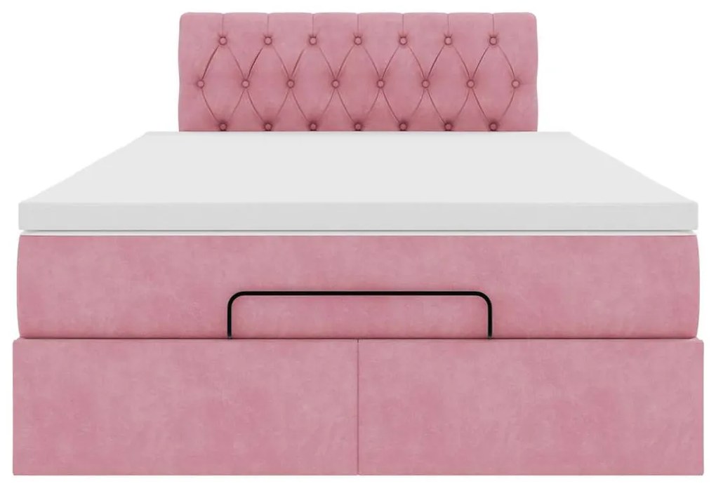 Estrutura de cama otomana com colchão 120x200 cm veludo rosa
