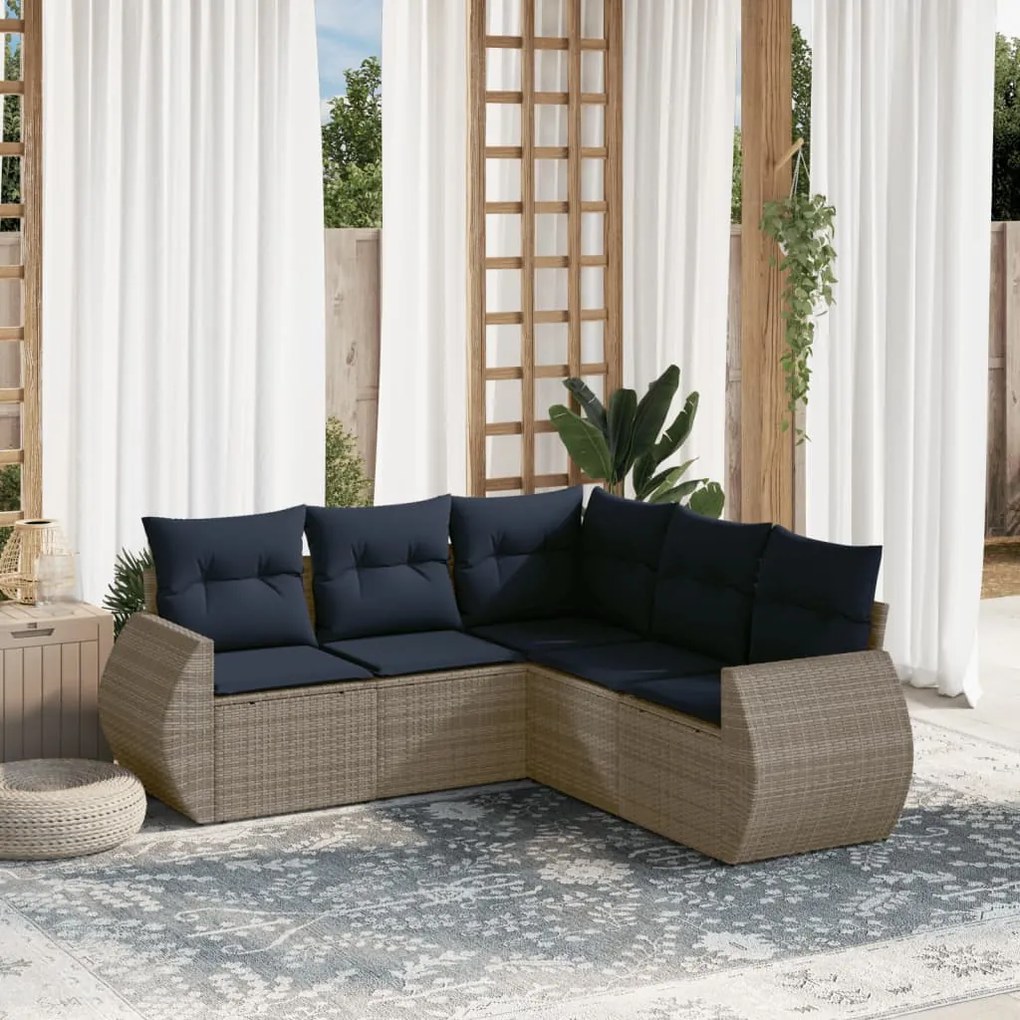 vidaXL 5 pcs conjunto sofás p/ jardim c/ almofadões vime PE cinzento