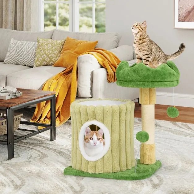 Arranhador para gatos moderno e compacto para gatos pequenos com arranhador de sisal Bola suspensa Verde