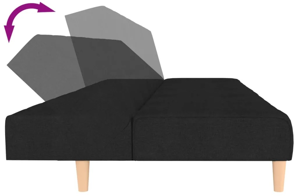 Sofá-cama de 2 lugares tecido preto