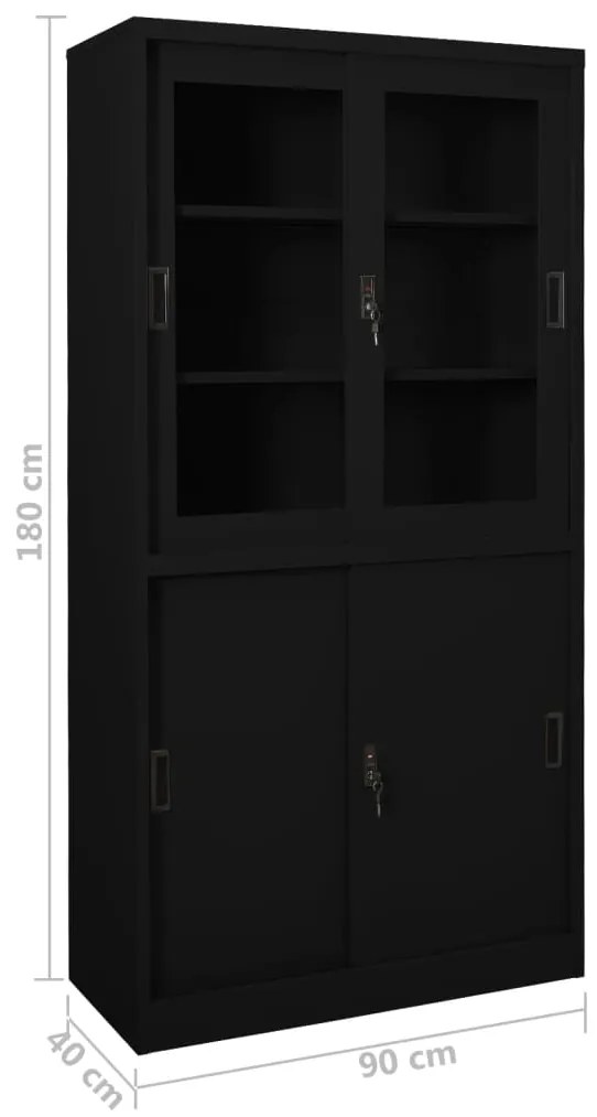Armário de escritório c/ porta deslizante 90x40x180cm aço preto