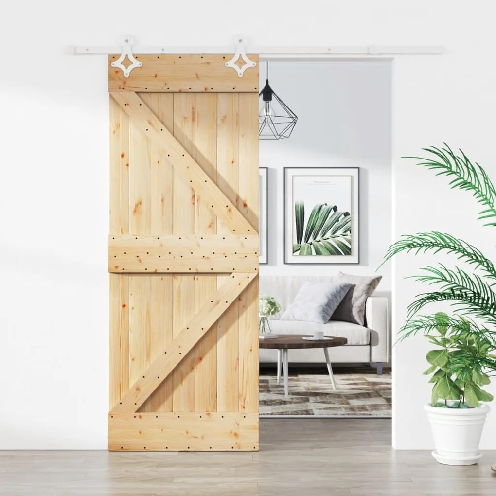 vidaXL Porta de correr com ferragens 85x210 cm madeira de pinho maciça