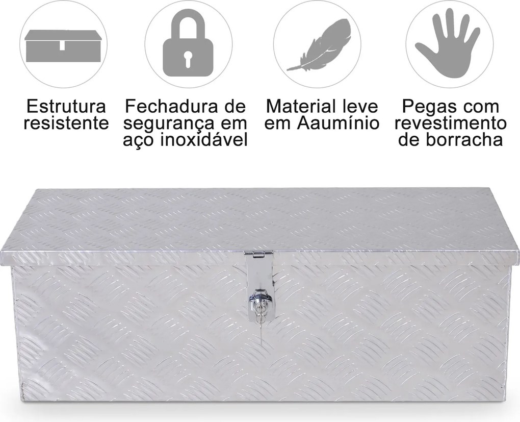 Caixa de Ferramentas em Alumínio com Tampa Abatível Pegas Laterais Gra