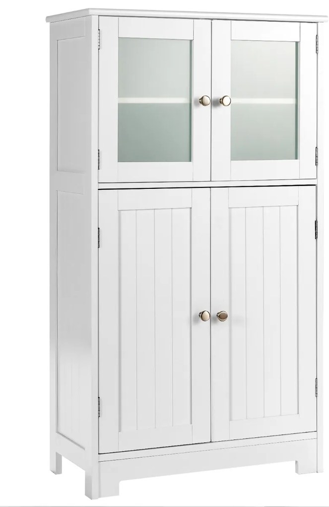 Armário Organizador de Banheiro Cozinha Multiuso Anti-Tombamento com 4 Portas de Vidro Prateleiras Ajustáveis ​​para Sala Cozinha Corredor 58 x 30 x 1
