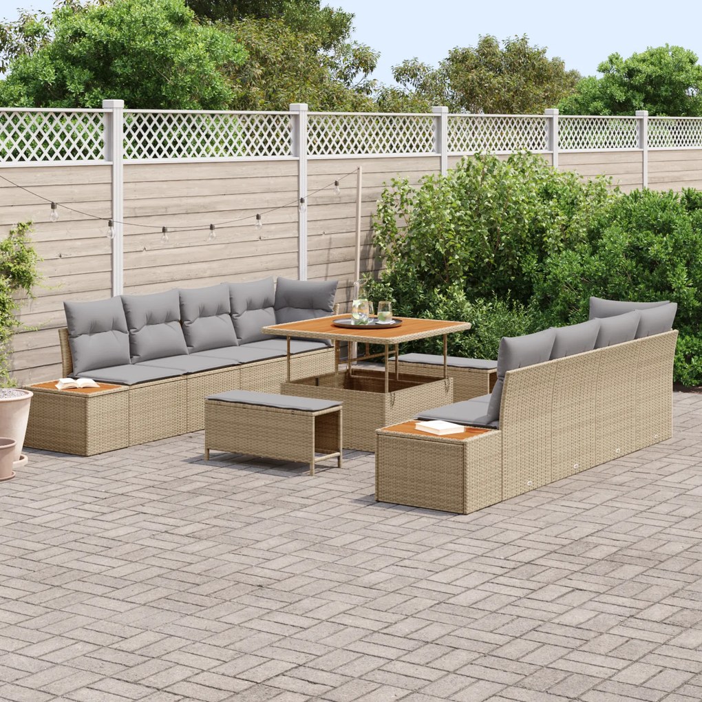 Conjunto de Sofá para Jardim vidaXL com Almofadas Bege Vime Sintético