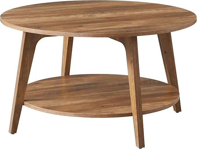 Mesa de Centro VASAGLE, Mesa de Centro Redonda de 2 Andares com Armazenamento, para Sala de Estar, 80 x 45 cm, Fácil de Montar, Marrom Mel LCT243K41