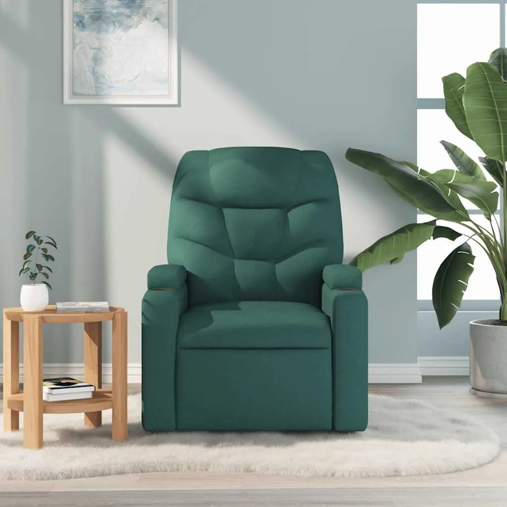 Poltrona de massagens reclinável tecido verde-escuro