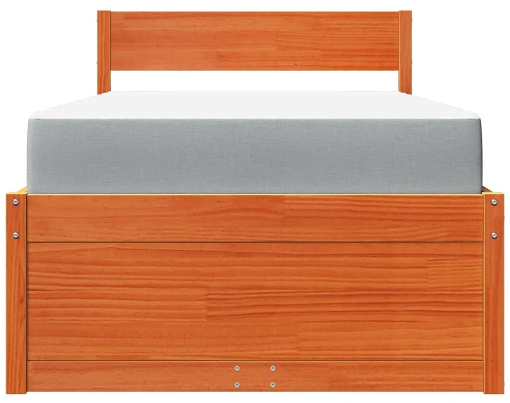 Cama com gavetas e colchão 90x200 cm pinho maciço castanho-mel