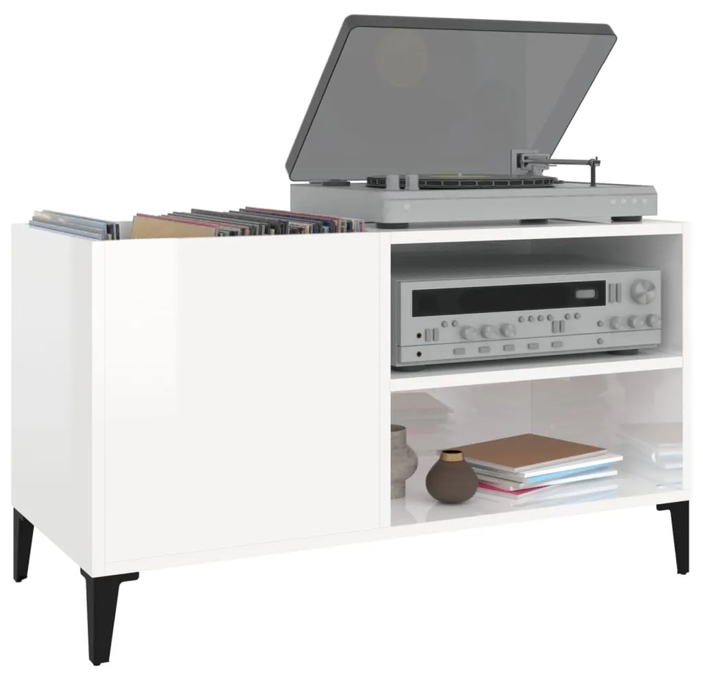 Armário p/ discos 84,5x38x48 cm deriv. madeira branco brilhante