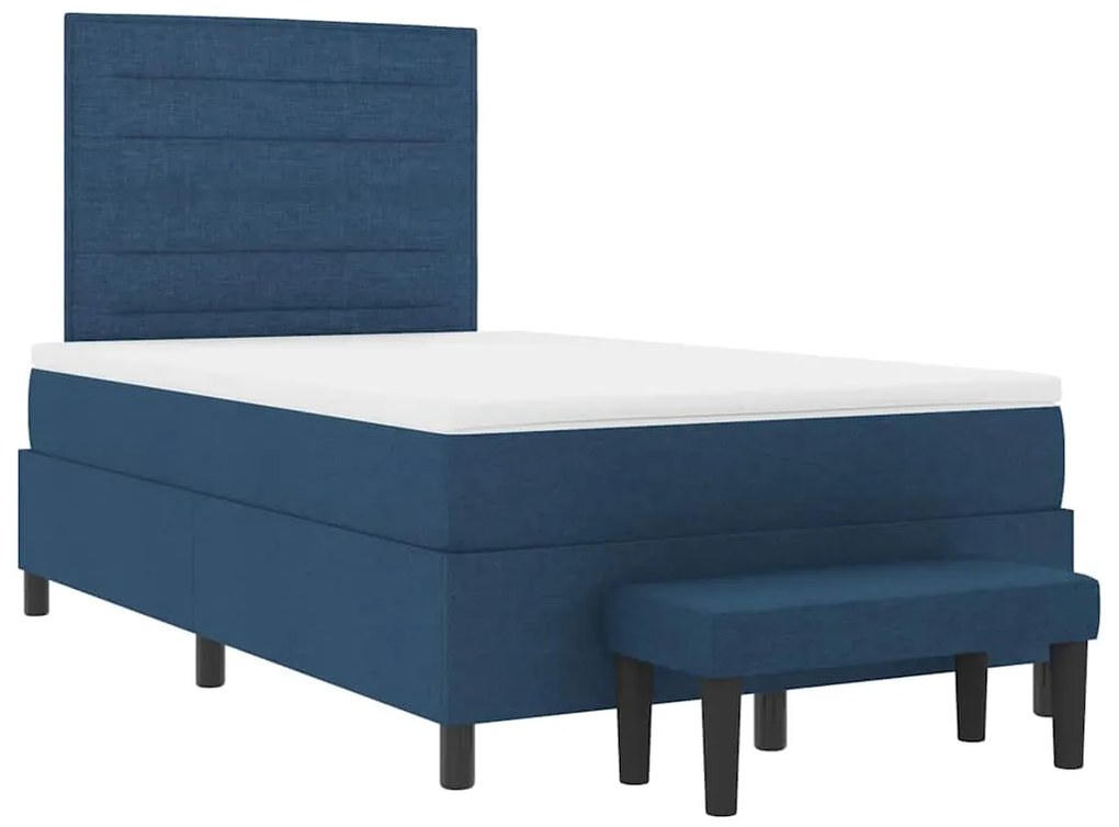 Cama Box Spring com Colchão e Banco Azul 120x190 cm Tecido
