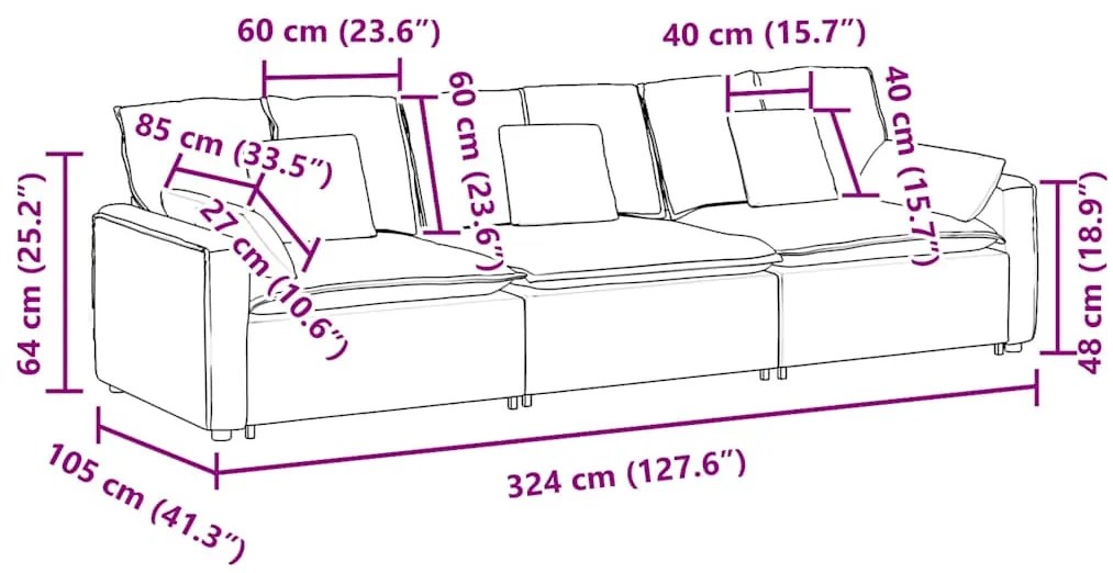 Sofá modular com almofadas castanho-acinzentado